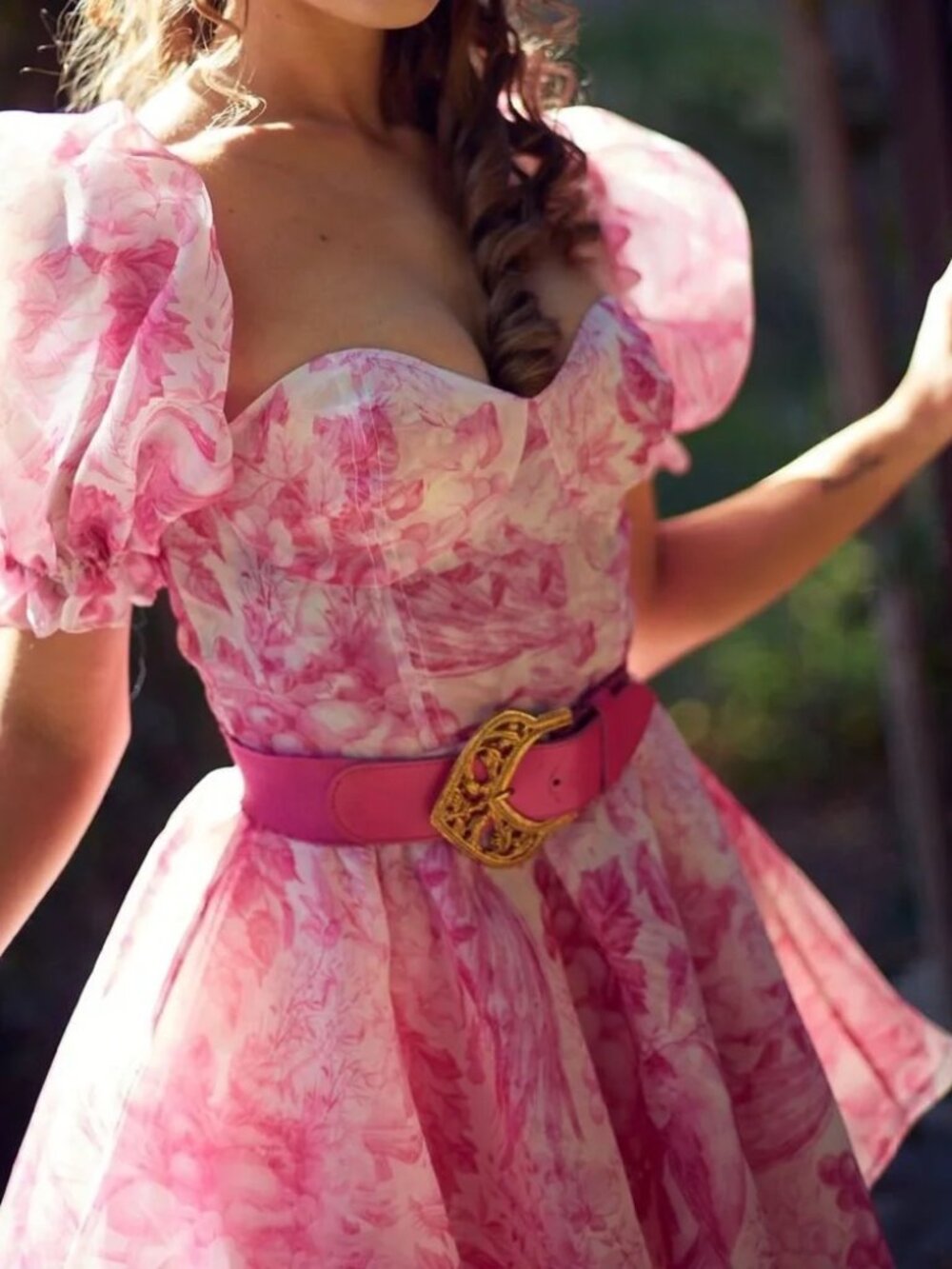 Selkie Pink Toile Parliament Floral Puff Sleeve Dress